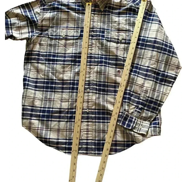 Tommy Hilfiger button up long sleeve flannel shirt plaid size large beige blue - Picture 11 of 13